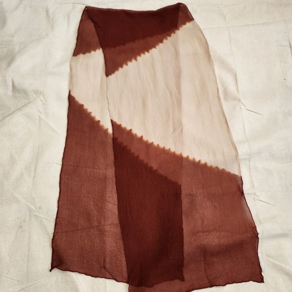 Eileen Fisher Silk Crinkled Scarf Brown Beige Shibori Tie Dye Made in Japan OS